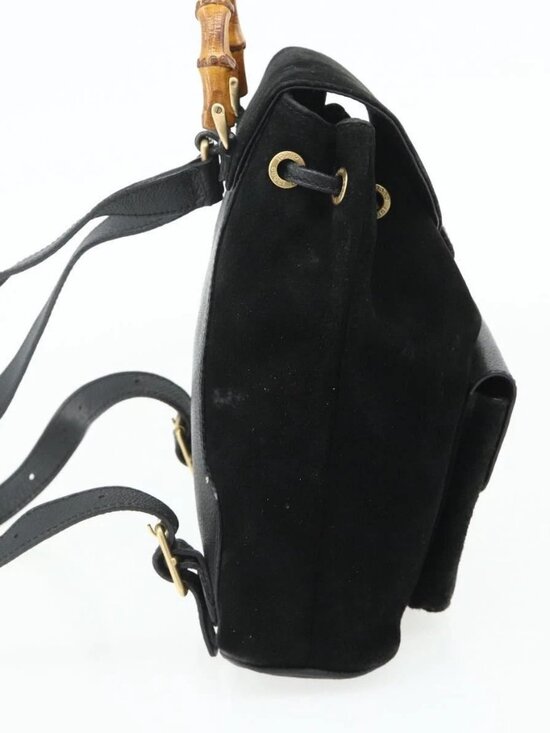 GUCCI Bamboo Backpack Suede Black Gold 003 2034 0030 Auth 177116 main image 15